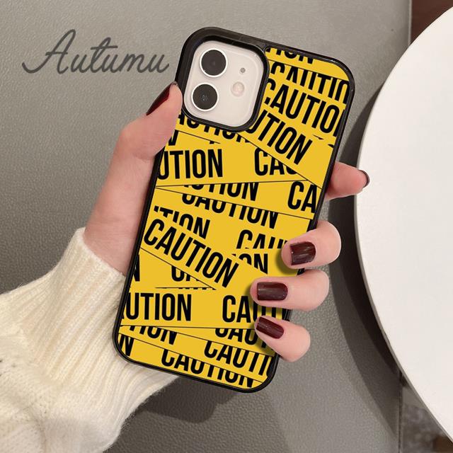 Funny Caution Tape Danger Phone Case for iPhone 11 12 13 14 Pro Max Mini XR XS SE 2020 6S 7 8 Plus Samsung Galaxy S21 S22 Cover