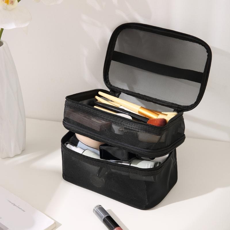 Cosmetic Bag Nylon Makeup Bag Single/Double Layer Cosmetic Bag Large Capacity Toiletry Storage Bag for Travel Portable