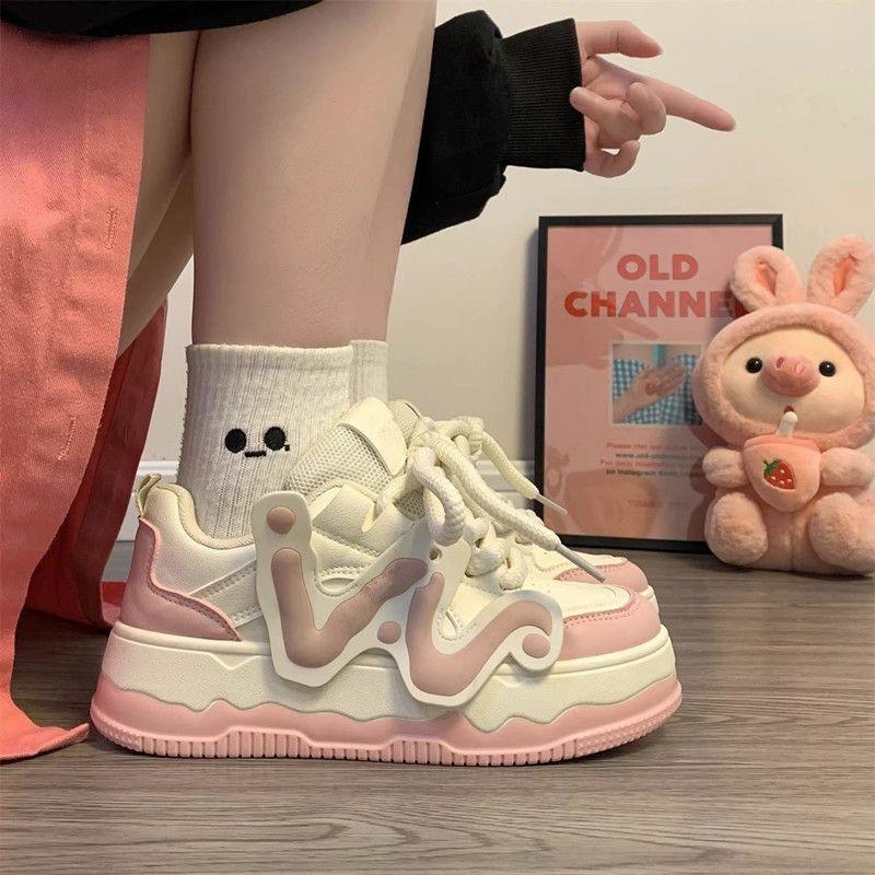 Women's shoes women's spring and autumn new thick-soled versatile bread shoes women's casual sports board shoes