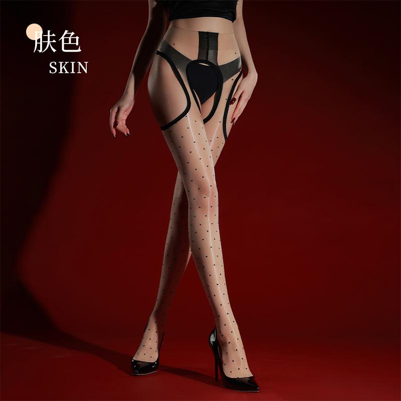 Sexy Women Oil Glossy Shiny Open Crotch Elastic Pantyhose Sheer See Through Shaping Thin Exotic Maid Tight Dance Stockings