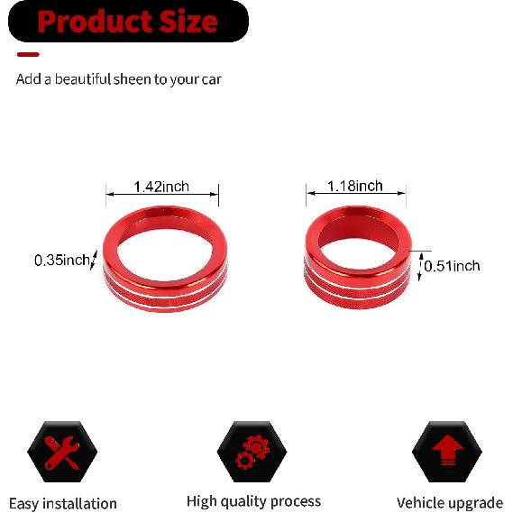 RT-TCZ Headlight Knob Cover Audio Volume Switch Cover Trim Center Console Interior Accessories for Ford Mustang 2024 2025 (Red)