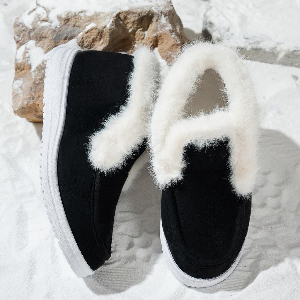 Ladies Slip on Comfortable Ankle Boots Women Winter Warm Plush Fur Snow Boots Suede Shoes