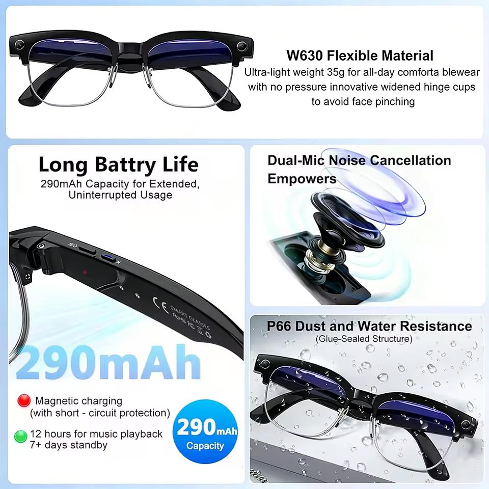 2026 Neue KI-Smart-Brille 800W HD-Kamera Brille Fotoerkennung Videoaufnahme Übersetzung Anruf Wasserdichte Sonnenbrille Herren Damen