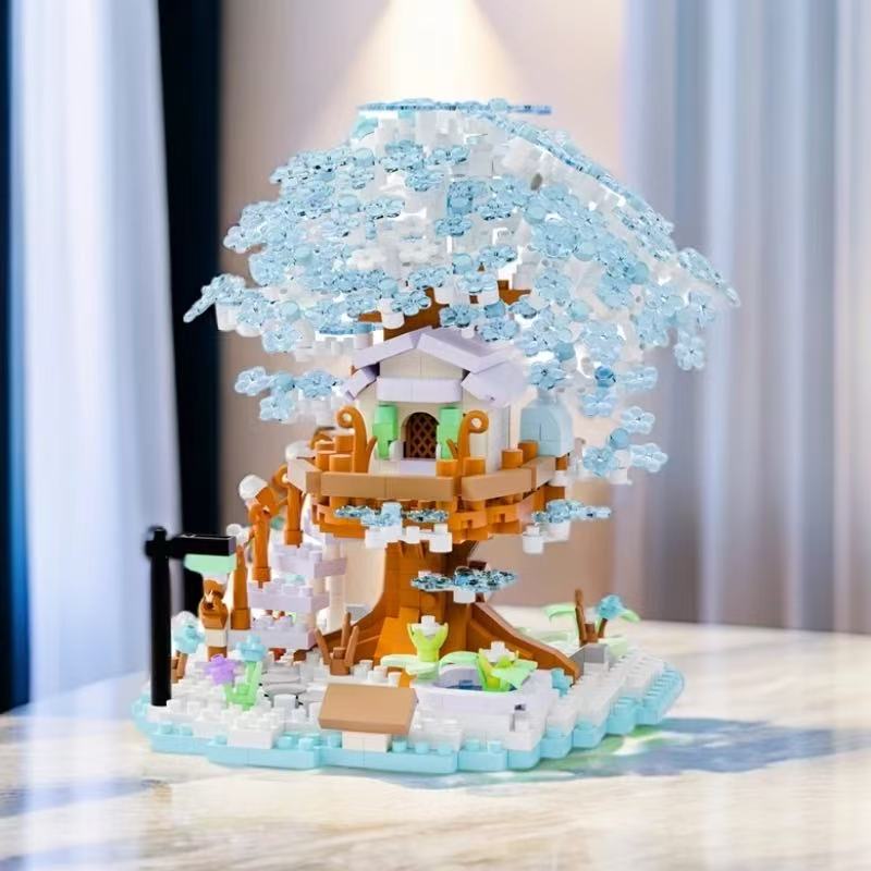 

New Four Seasons Cherry Blossom Flower House Building Blocks Micro Particle Brick Assembly Toys For Kids Adult Home Decoration