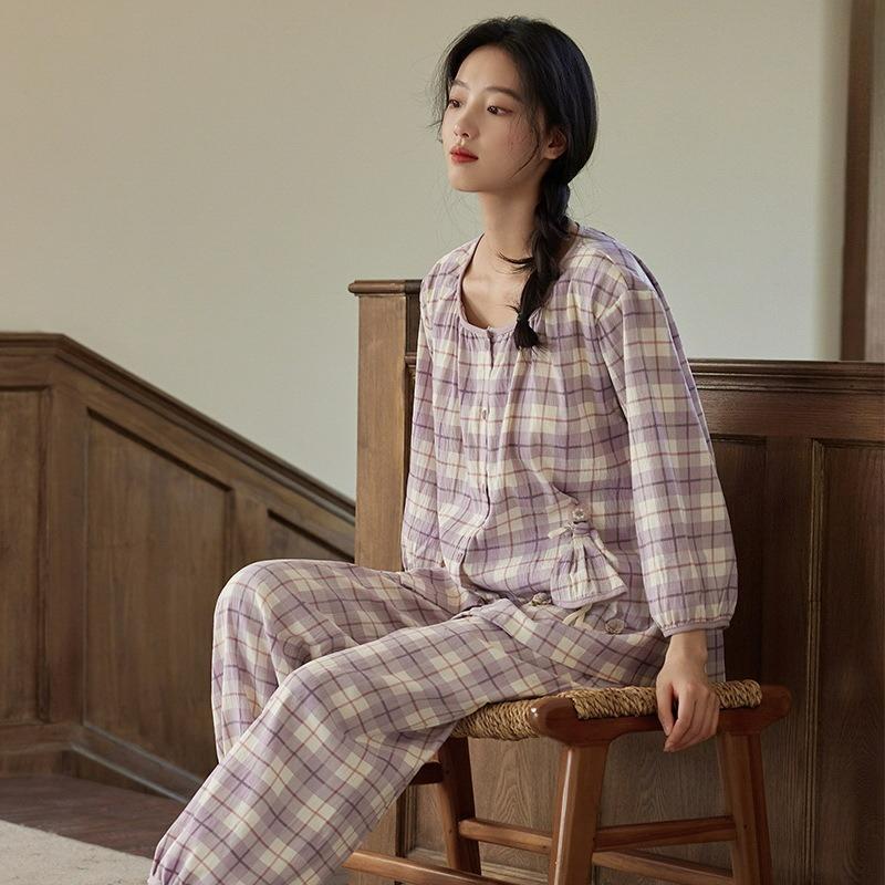 Pajamas Women's Summer Three-quarter Sleeve Home Service Two-piece Suit with Chest Pad Fairy Style Thin Section Cloud Cotton Loose Large Size