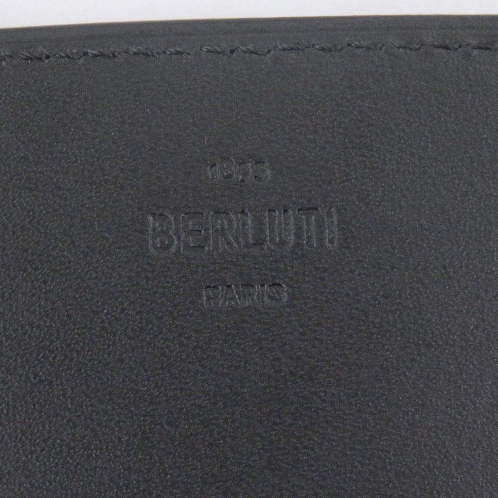 Excellent BERLUTI Card Case Inbuia Calligraphy script black leather mens Used