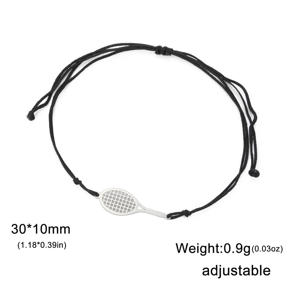 Dreamtimes Braccialetti Racchetta da Tennis Badminton Intrecciati a Mano Corda Nera Rossa Portafortuna Sport Acciaio Inossidabile Ciondolo Charms Gioielli Regalo