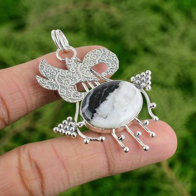 Daughters Day Sale Zebra Jasper Stone Handcrafted Pendant 925 Sterling Silver