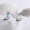 Iridescent AB Aurora Borealis Square Faceted Crystal Charm Drop Earrings Silver Wire Hook Dainty Casual Ladies Accessories