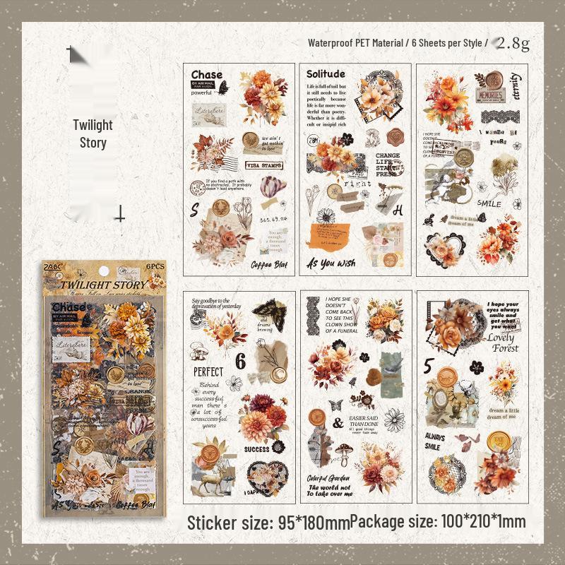 Innisfree Waterproof PET Journal Stickers - Retro Flower Falling Bud Design