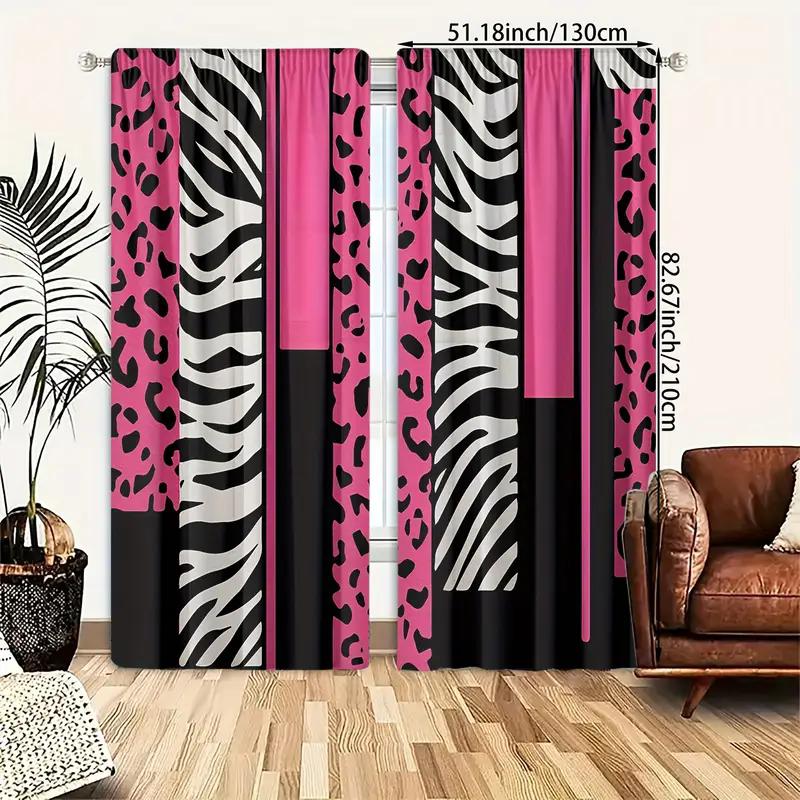 2PCS- Pink zebra and leopard print curtains, bedroom and living room, home decoration, room decoration