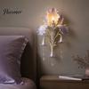 Modern Iris Petal Lamp Bloom Wall Sconce, Vintage Floral Light with Faux Crystal Sconce Drops, Romantic Purple Ambient for Bedroom Living Room