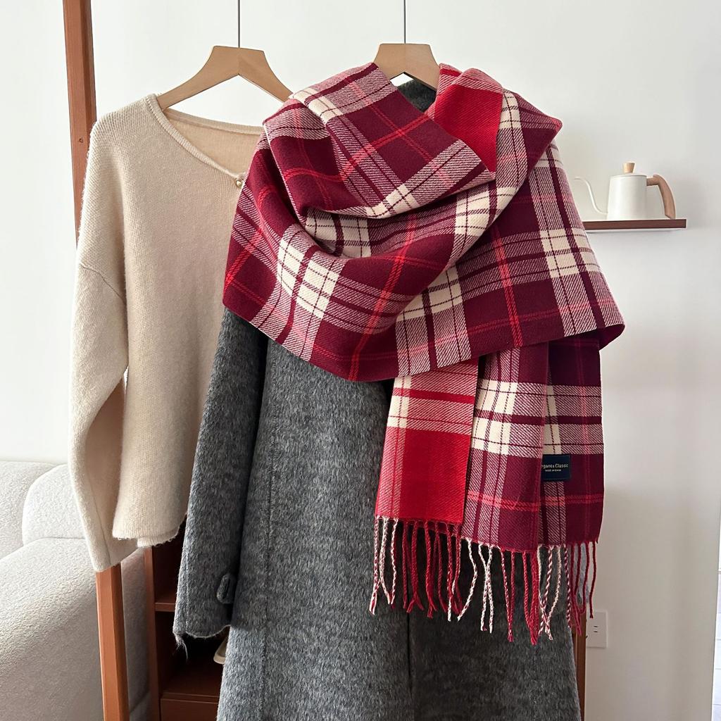 New Classic Korean Style Double Sided Plaid Tassel Scarf for Women Winter College Style Couple Versatile Warm Scarf