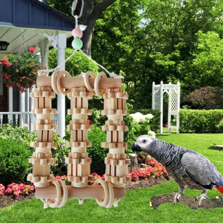 Parrot Cage Bite Toys Natural Wood Blocks Chew Toy for Medium and Large Birds
