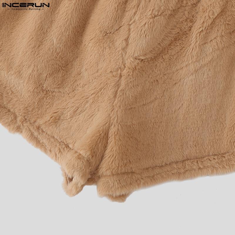 INCERUN Women Elastic Waist Shorts Furry Splits Side Mini Pants Home Wear