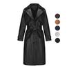Damen Mäntel Kunstleder Revers Windbreaker PU Locker Dreireihiger Trenchcoat mit Knöpfen Klassischer Übermantel mit Gürtel Herbst Winter Oberbekleidung