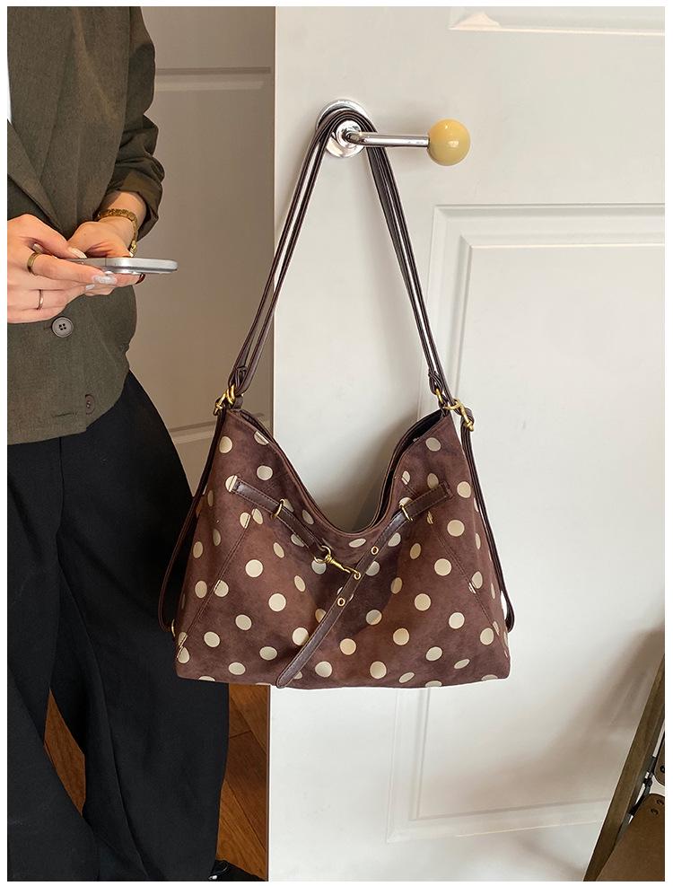 Korean Style Large Capacity Polka Dot Canvas Shoulder Bag for Women