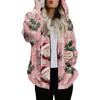 Women's Fashionable Casual Zippered Hooded Christmas Print Drawstring Furry Sweatshirt Jacket