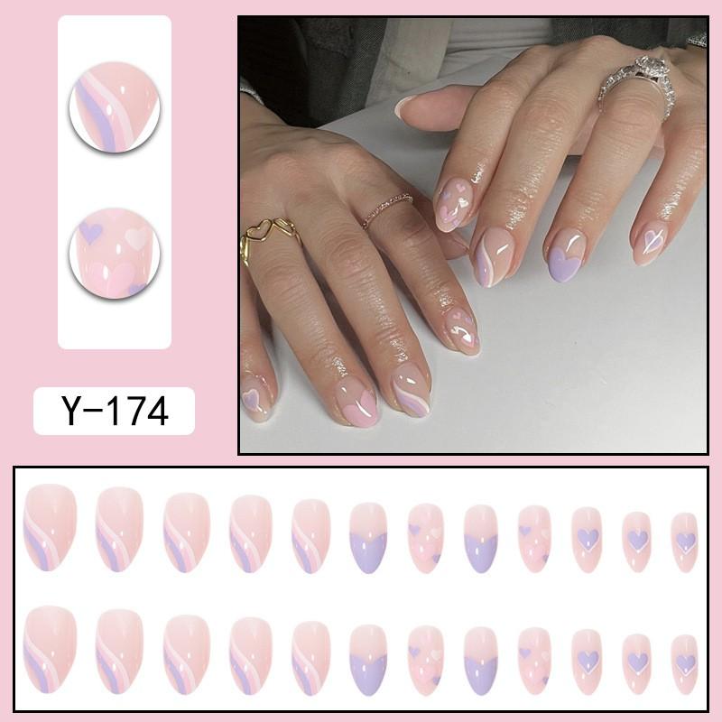 Short Press-On Nails Set Ins Style Fake Full Cover Acrylic Nail Tips Women Daily Wear