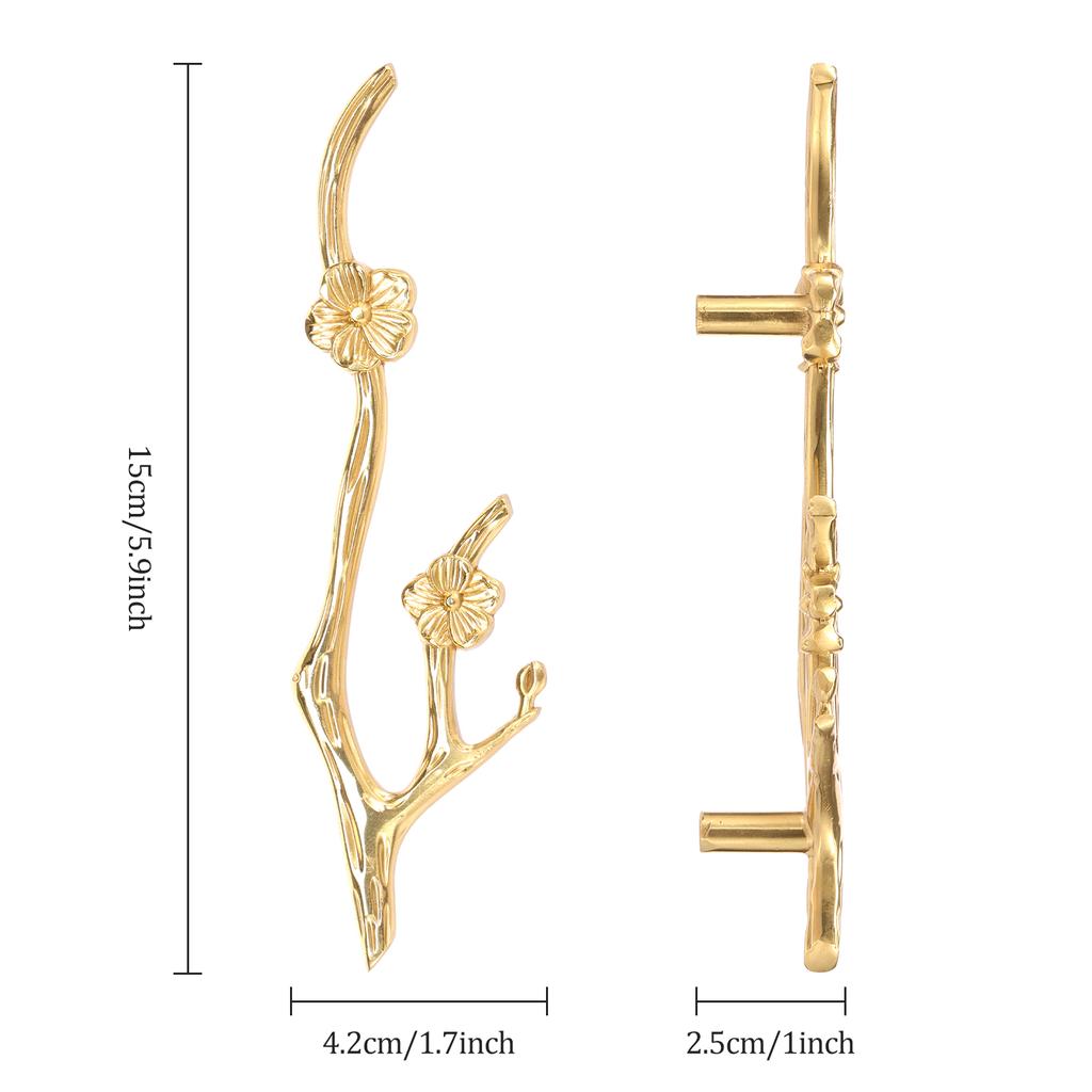 2Pcs Brass Cabinet Knob Branch Shape Drawer Knob Comfortable Drawer Handle Labor Saving Cabinet Handle for Home Cupboard