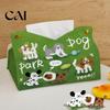 Dorm Room Storage Leather Tissue Box Cover with Cartoon Puppies Pattern, Foldable Desktop Organizer, Napkin Holder Kitchen Paper Case, Facial
