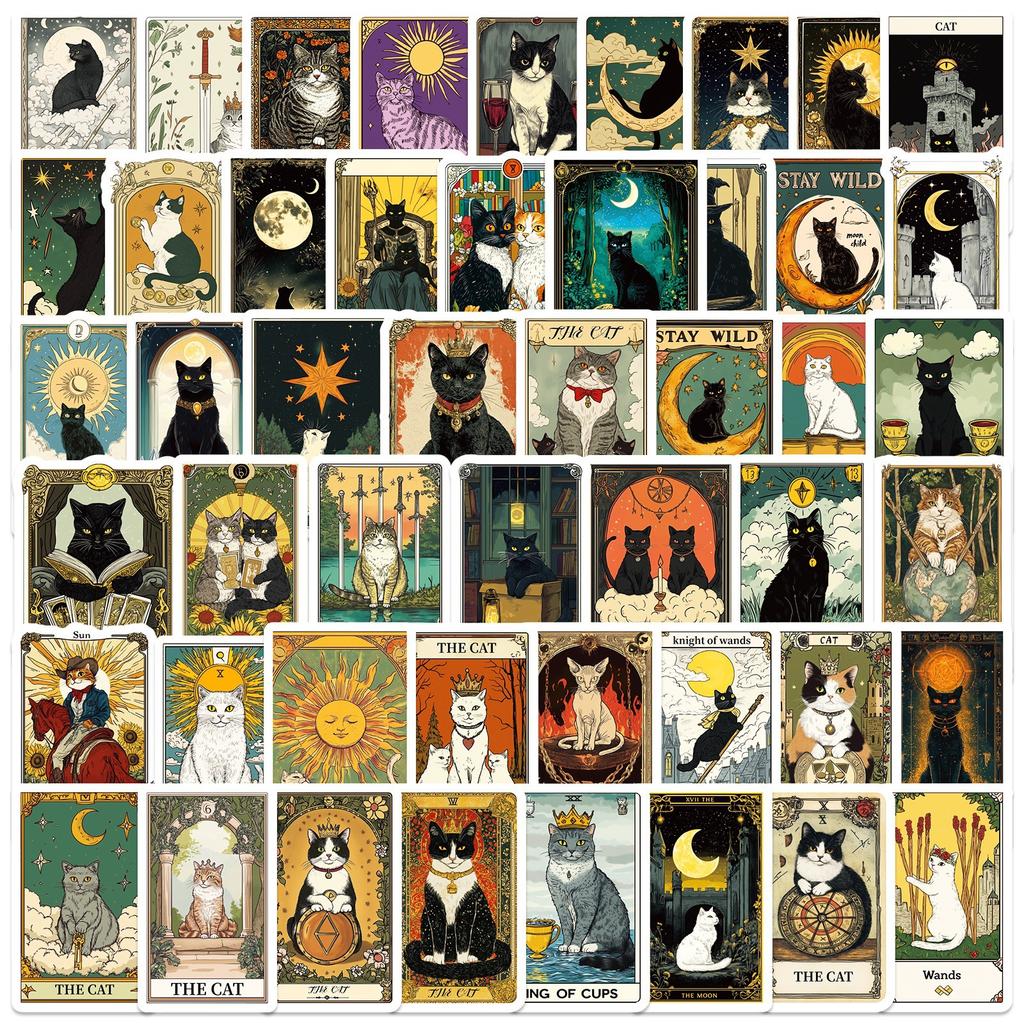 50 Nye Tarotkort Graffiti Katte-serien Diverse Retro Stil Dekorative Vanntette Klistremerker