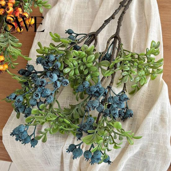 Realistic Berry Branch Decor Artificial Faux Blueberry Spray with Leaves Fake Fruit Centerpiece Stem Vase Filler for Home Office Wedding Party Kitchen