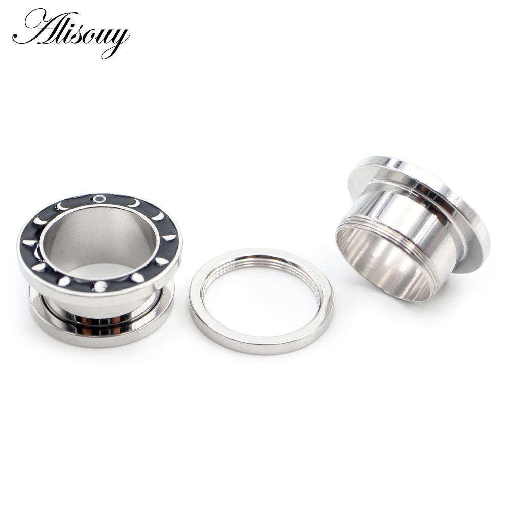 Alisouy Ohrstöpsel/-stöpsel/-dehner/-ohrringe/-piercing/körperschmuck, 2 Stück, Edelstahl, Mondfinsternis, Emaille