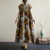 Summer Cotton Hemp Printed Artistic Loose Large Medium Long Dress for Women Casual Dresses