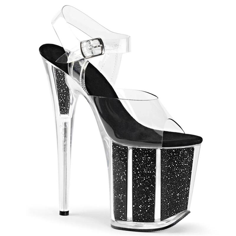 

Summer Crystal PVC Women s Shoes Steel Pipe Dance Sandals 20CM Thin High Heels Stiletto Plus Size Sequins Platforms Pumps 46