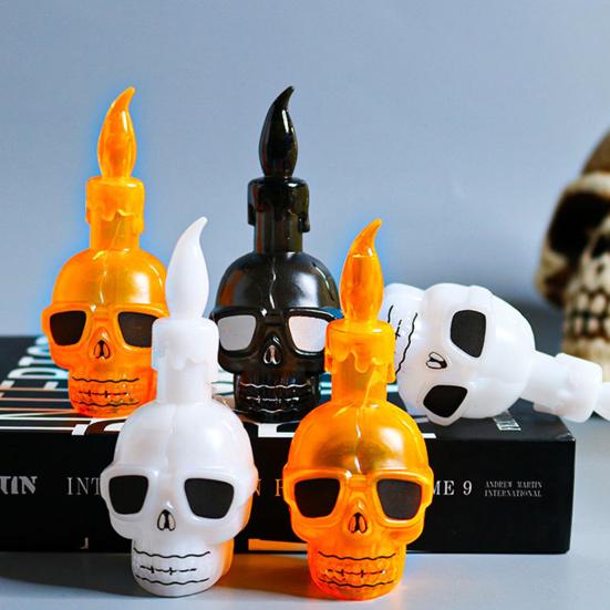 Lâmpada de caveira de Halloween realista sem chama operada por bateria cabeça de esqueleto lâmpada de vela falsa decoração de festa