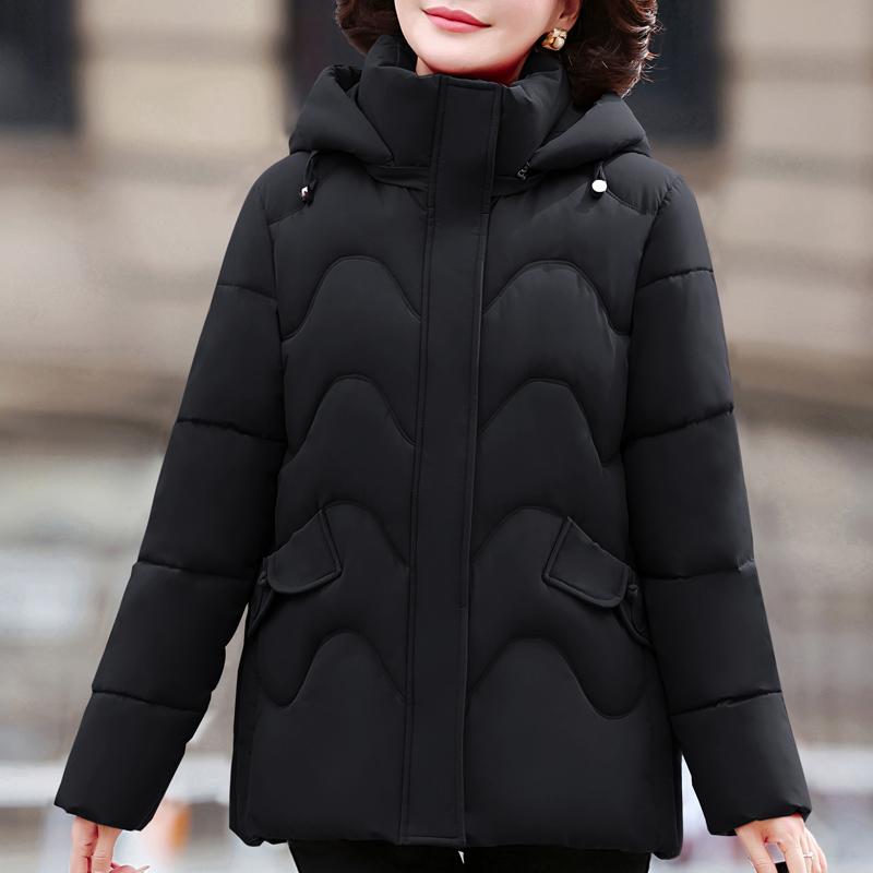 

Зимние теплые куртки женские короткие парки с капюшоном элегантная свободная толстая верхняя одежда для женщин среднего возраста 5XL чёрный
