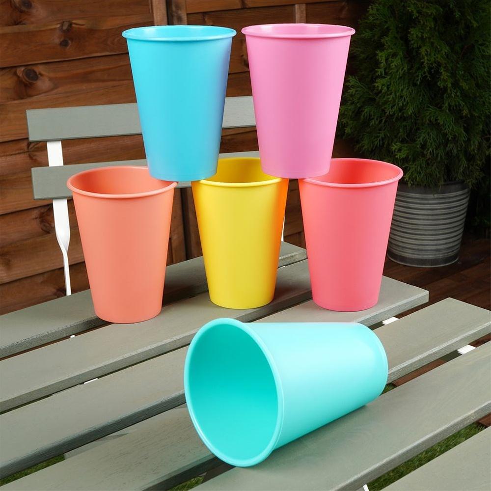 6x Plastic Reusable Picnic Travel Cups for Drinks 400 Ml