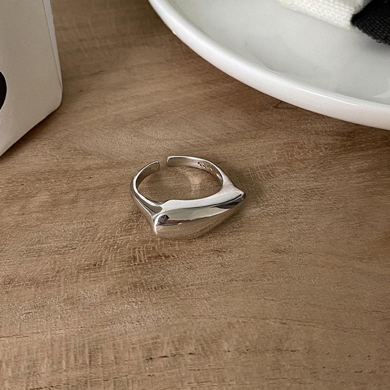 PANJBJ 925 Silver Geometric Black Dropwise Glaze Rings For Women Men Simple Korean Open Adjustable Handmade Jewelry Dropshipping