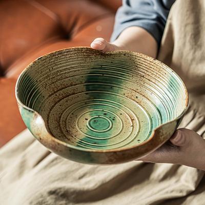 Coarse Pottery Special-Shaped Bowl, Characteristic Ceramic Bowl, Retro Kiln-Changed Tableware Bowl, Household Dish Bowl, Large Bowl, Restaurant Salad