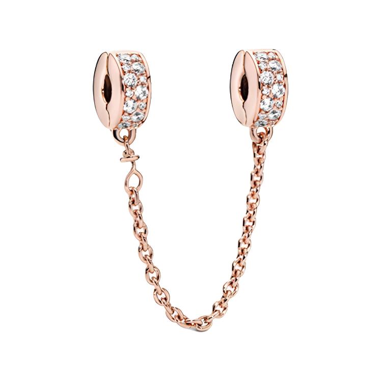 Pandora Paved Transparent Gemstone Sparkling Elegant Safety Chain With Cubic Zirconia Pendant Women pendant 786322CZ 5