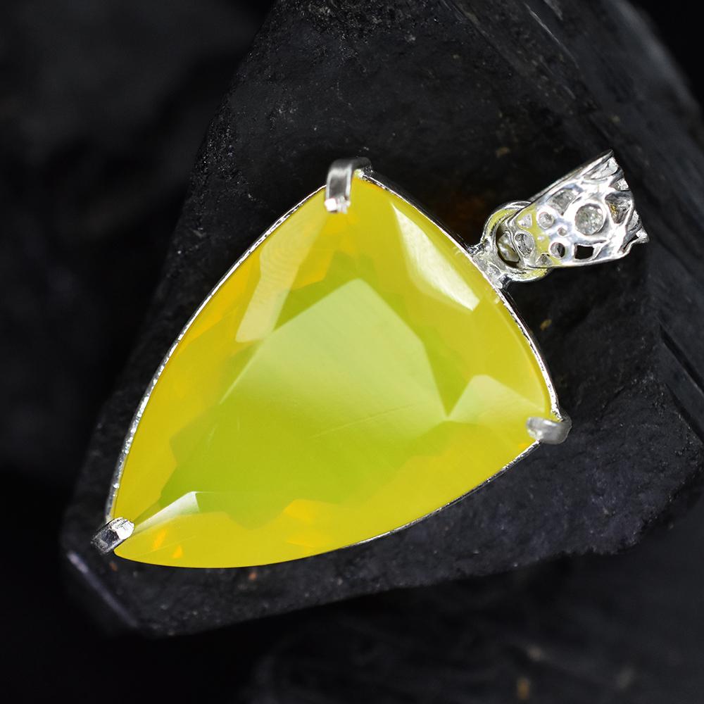 CERTIFIED 76.2 Ct Yellow Opal 925 Sterling Silver A Grade Fancy Gemstone Pendant MY-PD-121-NS