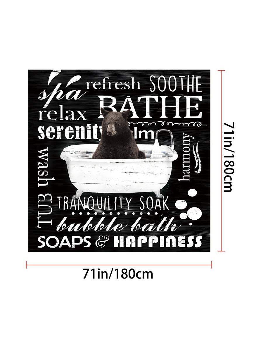 

1Pc Black Bear Print Waterproof Shower Curtain Bathe Partition Privacy Curtain With 12 Hooks Multiple Sizes Machine Washable 90x180cm