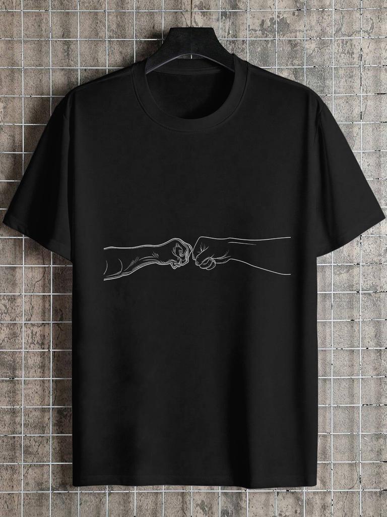 1pc Casual Crew Neck Short Sleeve T-shirt - 180g Cotton All-Season Minimalist Geometric Dog Graphic Tee