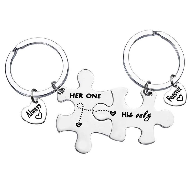 

Always Forever Puzzle Stainless Steel Keychain Building Block Design Fashion Couple Pendant Practical High Quality Gift
