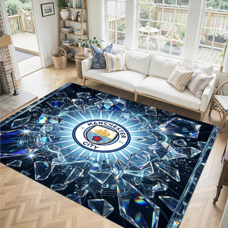 Manchester City Design Crystal Velvet Carpet Cozy Non?Slip Printed Rug For Bedroom Living Room Entrance