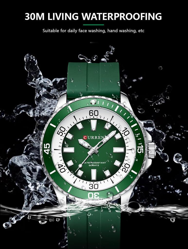CURREN 8448 Unisex Waterproof Round Watch with Rubber Strap - Suitable for Men and Women