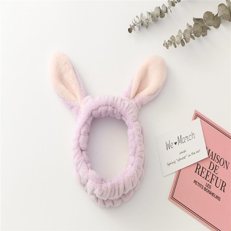 Face Wash Makeup Headband Bow Coral Fleece Rabbit ears Hairbands Women Girls Elastic Hair Bands Soft Turban Hair Accessories
