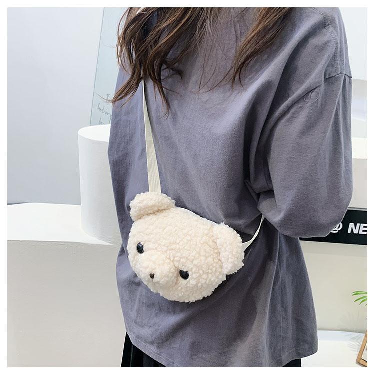 2022 New Plush Women's Bag Cute Bear Head Shoulder Bag For Fashionable Girls