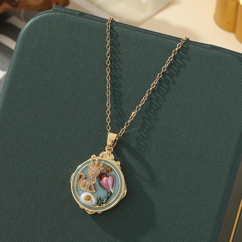 Monet-Inspired Flower Pendant Necklace, Hand-Painted, High-End Stainless Steel Clavicle Chain, New Chinese Style