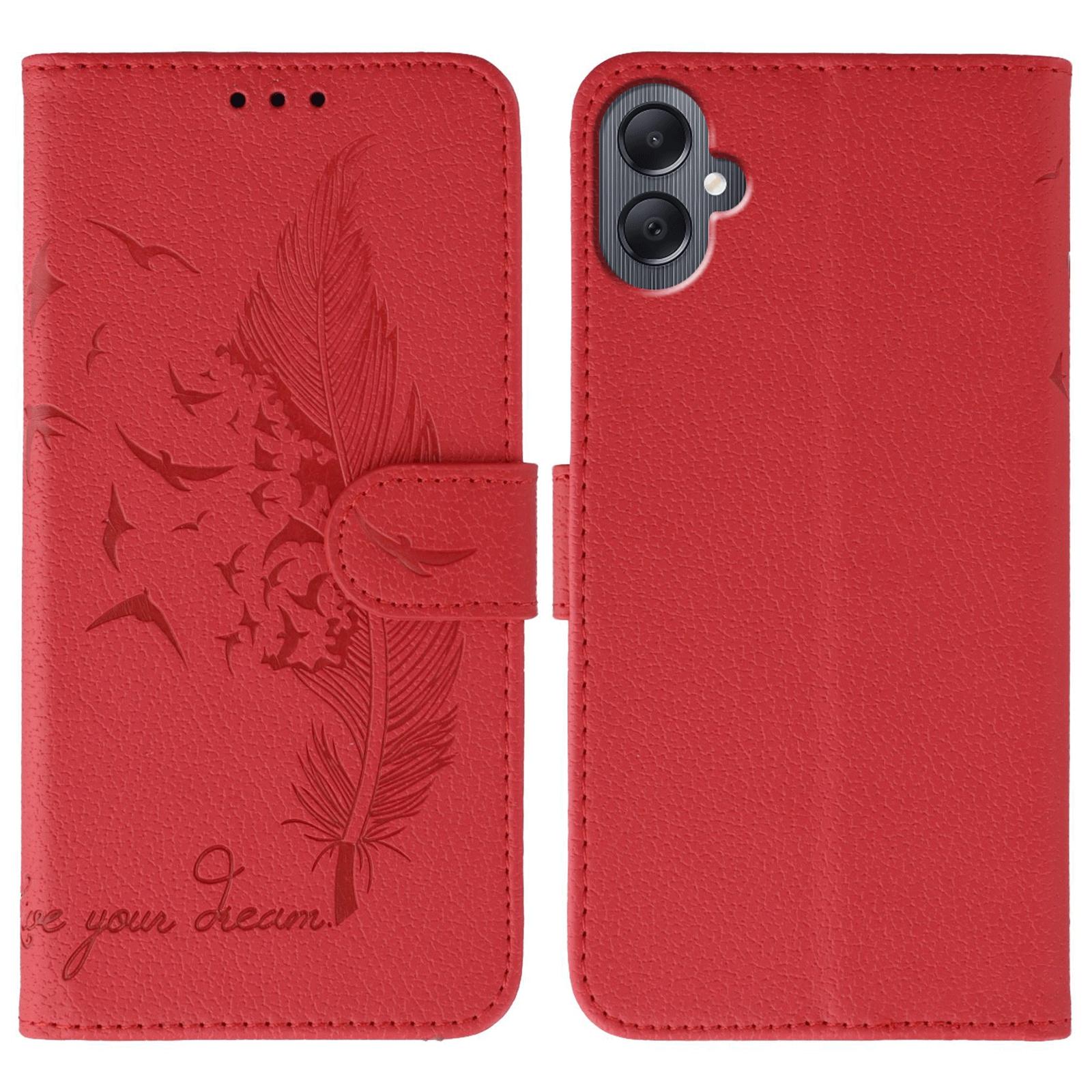 

Для Samsung Galaxy A06 4G Чехол с оттиском пера Кожаный кошелек Чехол для телефона Red