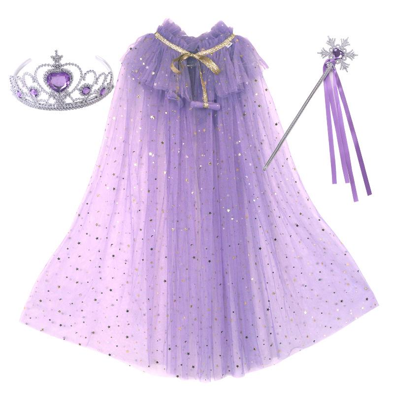 Girls' Elsa Princess Frozen Crown Set with Sequined Cape Shawl