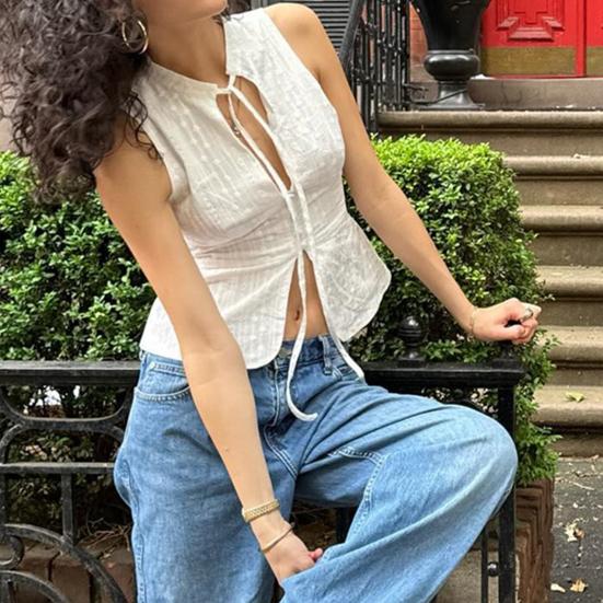 Women Vest Tops Solid Color Retro Design Stand-Up Collar Sleeveless Tank Tops Summer Holiday Party Club Everyday Wear