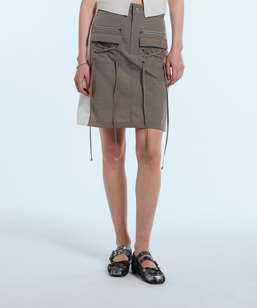 Latizen L11 Eyelet Nylon Skirt(Brown)