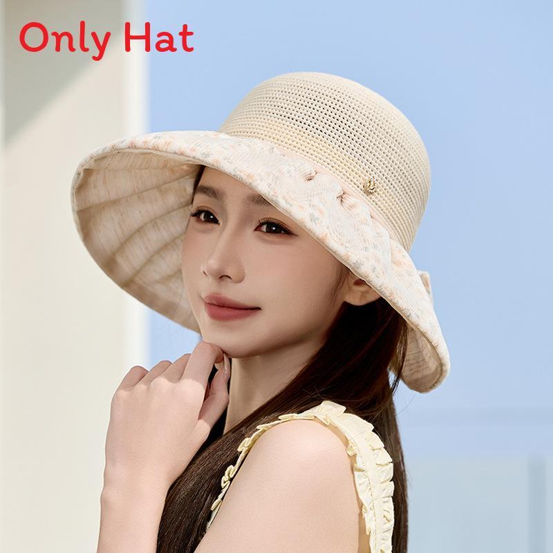 Korean Style Butterfly Bow Sun Hat With Wide Brim For Summer Outdoor Sun Protection